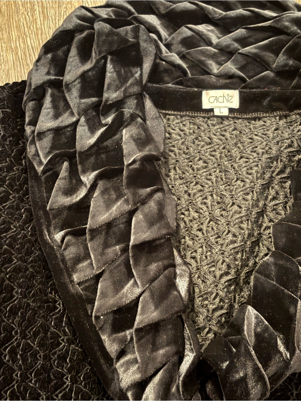 Black Textured Shawl-Collar Blouse - Picture 5 of 5